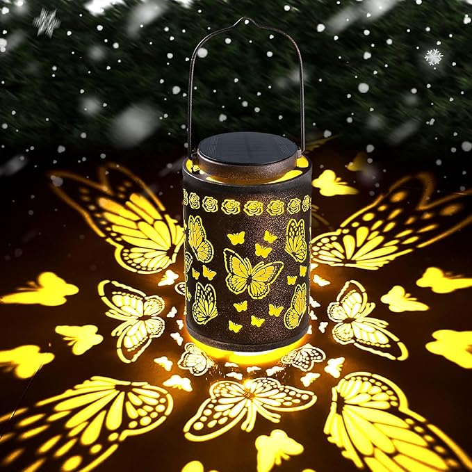 Outdoor Solar Lanterns Waterproof, Monarch Butterfly Decorations, Hanging Metal Butterfly Solar Lantern, Romantic Gift for Her, Valentine’s Day, Birthday or Anniversary Gift for Women Mom
