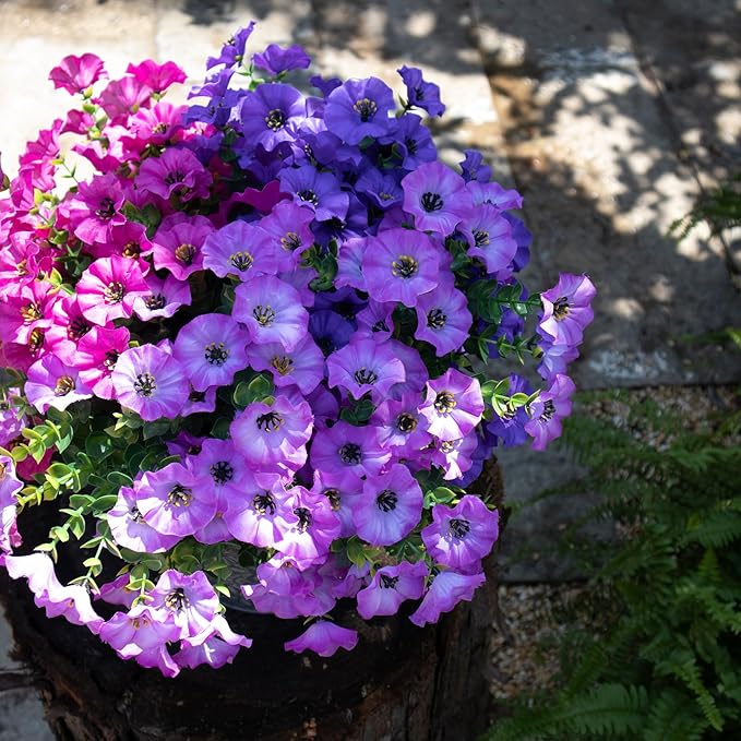 VDVST Artificial Flowers for Outdoors,UV Resistant Artificial Outdoor Flowers,Not-Fading Faux Flowers for Outdoor Planters for Front Door Porch Yard Patio Garden Home Decor,12 Bundles Mix 3 Colors