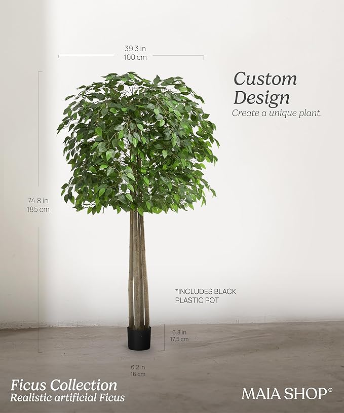 Maia Shop Decorative Artificial Plants - Artificial Bamboo Tree 6.5ft Natural Trunks, Big Artificial Plant, Home Decor, Artificial Tree (Ficus, 6ft 5in)