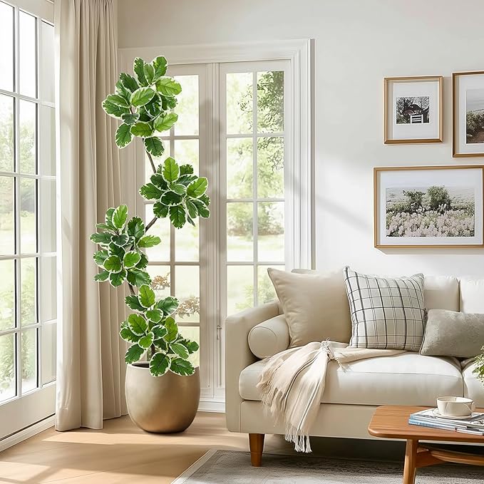 GarveeHome Fiddle Leaf Fig Tree Artificial Indoor, 7 ft Tall Faux Rubber Tree with Sphere Planter, Tall Artificial Plants with Moss for Home Decor Office Living Room