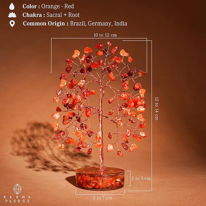 Crystal Tree for Home and Office Decor, Carnelian Chakra Healing Stones Handmade Feng Shui Bonsai Tree of Life for Positive Energy, Money, Good Luck, Christmas Decor, Birthday Gifts for Women, Mom