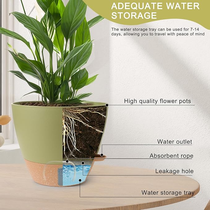WEICHENGXING Plant Pots,12/10/9/8/ Inch Large Plastic Self Watering Flower Pots Indoor Outdoor with Drainage Holes, Deep Reservoir,Nursery Planting Pot for Indoor Out Door Plants