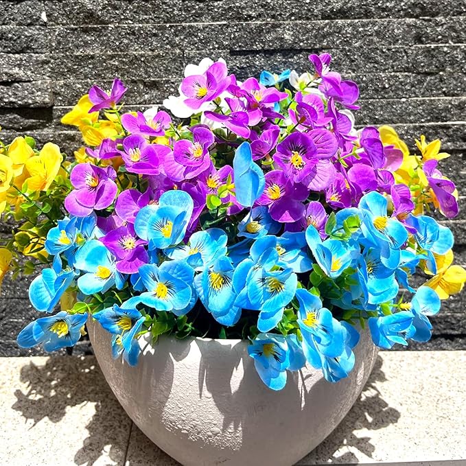 Artificial Flowers for Outdoor, 16pcs Realistic Faux Plants,UV Resistant Fake Fake Plastic Flowers for Outside Indoor Porch Patio Window Box Planter Home Decor