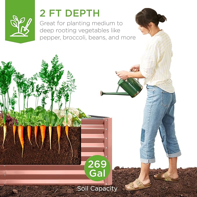 Best Choice Products 6x3x2ft Outdoor Metal Raised Garden Bed, Deep Root Box Planter for Vegetables, Flowers, Herbs, and Succulents w/ 269 Gallon Capacity - Terracotta