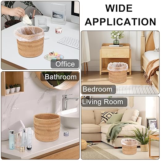 Sumnacon Mini Wicker Trash Can Cute Round Waste Basket for Bedroom Desktop Natural Rattan Trash Can for Bathroom,Office,Kitchen Versatile Woven Trash Cans for Paper Waste,Plant,Flower