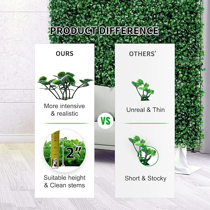 TOPDEEP 12 Pieces 24"x 16" Artificial Boxwood Panel, Grass Wall Panel, Boxwood Hedge Wall Panels UV Protected Suitable for Artificial Green Wall Decor, Fence Garden Wedding Backyard Decor