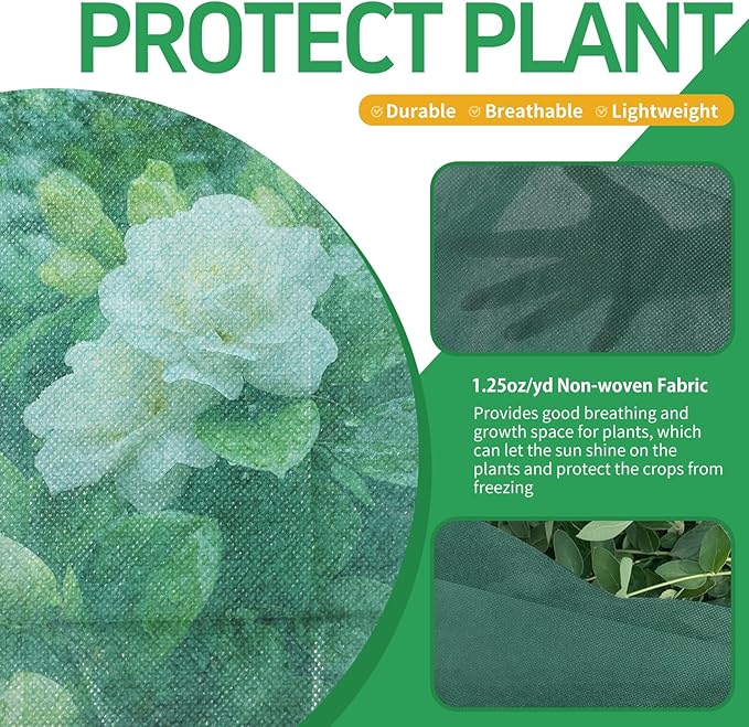 GUKULIVEL Plant Covers Freeze Protection, 10x50ft Green Frost Blanket for Winter, 1.23 oz/yd² Fabric, Premium Frost Protection Cover, Breathable Garden Row Covers for Outdoor Plants