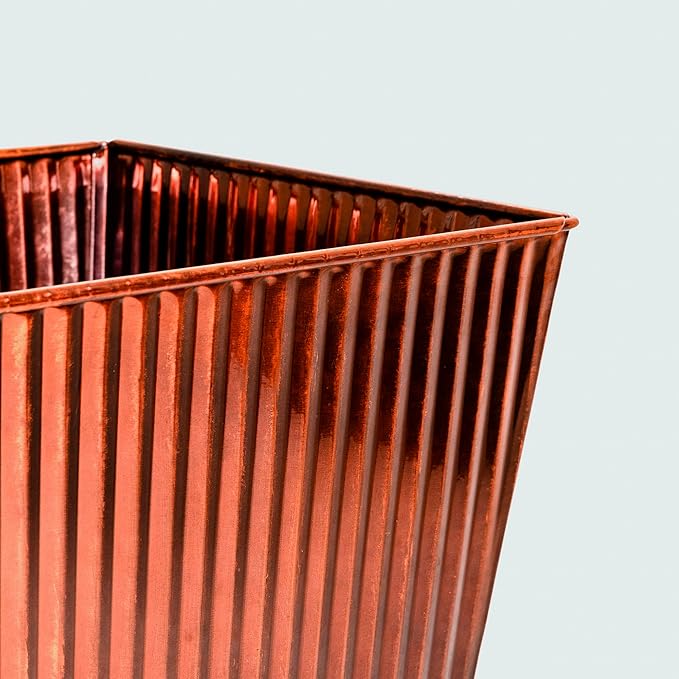 UltiTeque 18in Antique Copper Hand-Hammered Tapered Metal Planter Set of 2, 14in Dia Galvanized Steel Plant Pots with Drainage Hole & Rubber Plug for Indoor Porch Decor, Home Gardening Gift