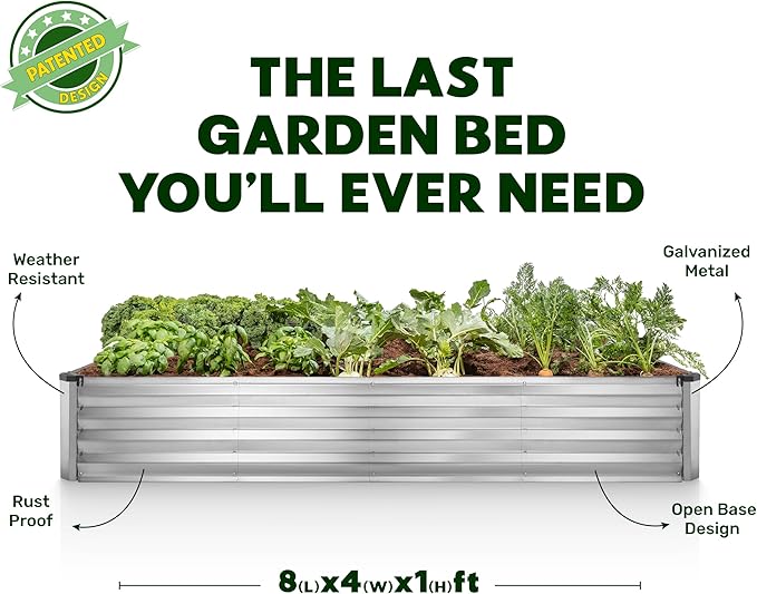 Plant & Plot Galvanized Raised Garden Beds Outdoor // 8×4×1 ft (2-Pack) Planter Raised Beds for Gardening, Vegetables, Flowers // Large Metal Garden Box (Silver) // Patented Tool-Free Design