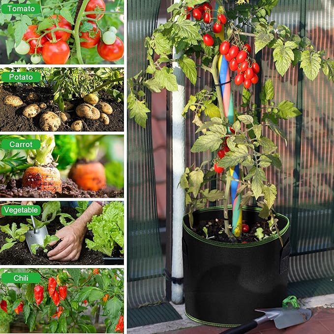 MEKOLIFE 15 Gallon Grow Bags, Garden Plant Bags with Handles, Thickened Nonwoven Fabric Aeration Planting Pots, Vegetable Gardening Fabric pots with Plant Tags & Seedling Bags(6Pack Potato Grow Bags)