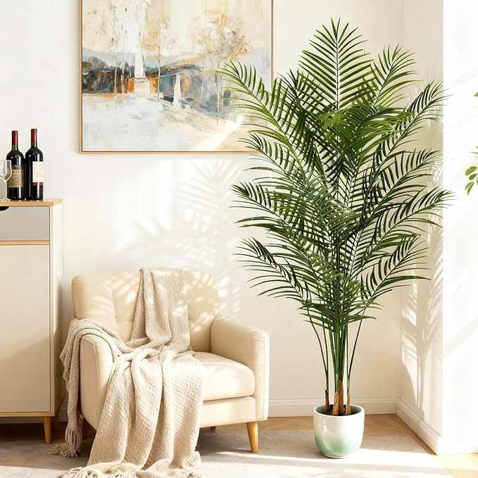 Artificial Palm Tree Indoor 6ft, Large Fake Tropical Areca Palm Tree with 18 Trunks, Faux Dypsis Lutescens Floor Plant in Pot for Indoor Outdoor Home Office Decor & Housewarming Gift