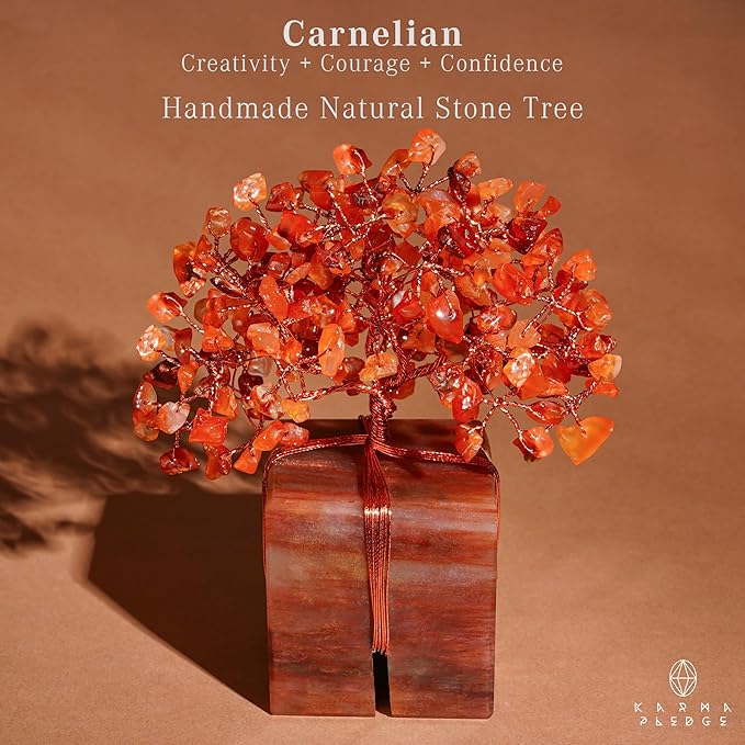 Crystal Tree for Birthday Gifts for Women, Handmade Raw Crystal Base Carnelian Chakra Healing Crystal Tree of Life for Positive Energy, Money, Good Luck, Christmas Décor, Home and Office Decor