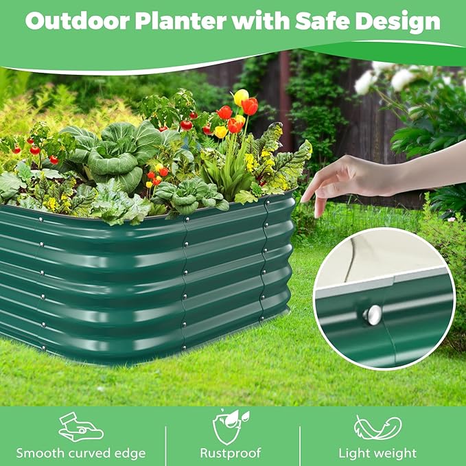 Galvanized Raised Garden Bed, 2.3x2.3x1.5ft Garden Planter Bed Outdoor, Heavy Duty Rustproof Steel Raised Bed Kit for Gardening Vegetables Fruits Flowers Grow Green