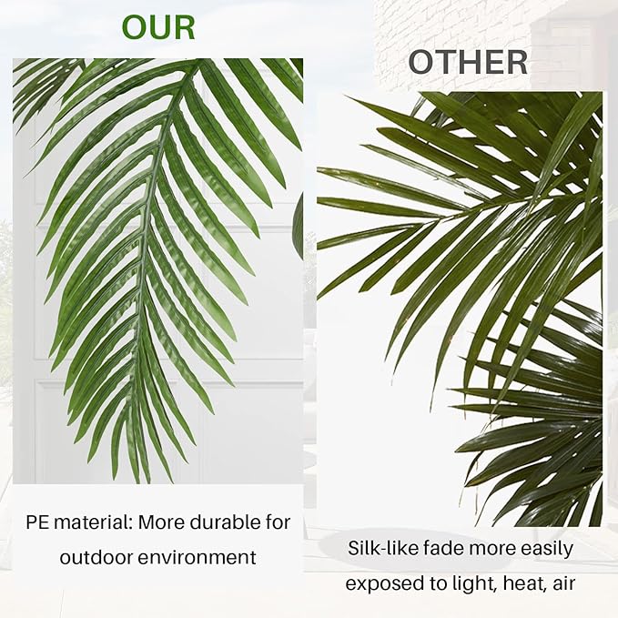 Artificial Phoenix Palm Tree with Coconut Fruit Outdoor Indoor Decor Large Faux Coconut Silk Palm Tree Tropical Fake Tree Large Faux Sago Palm Plant for Home Yard Outside (8 FT)