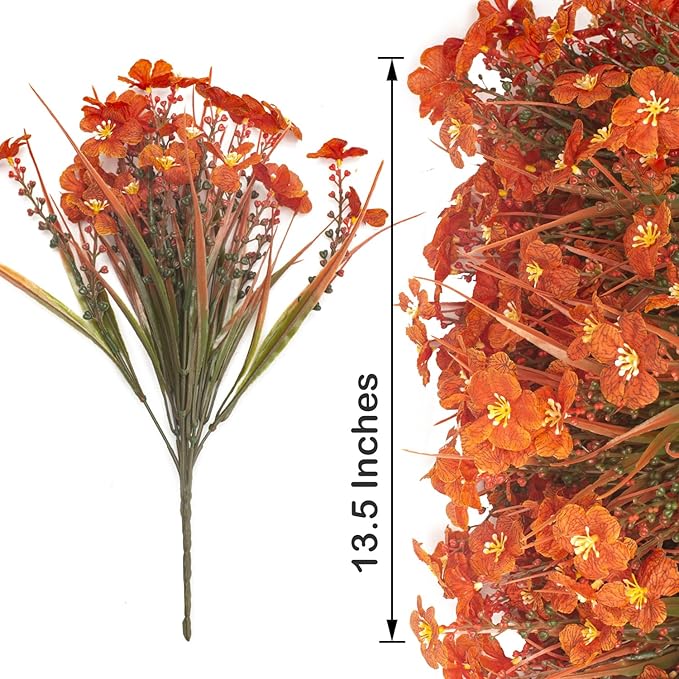 Grunyia 20 Bundles Artificial Fall Flowers Outdoor,No Fade Fake Plastic Flowers,Faux Autumn Plants for Indoor Outside Garden Porch Window Box Home Wedding (Fall Red)