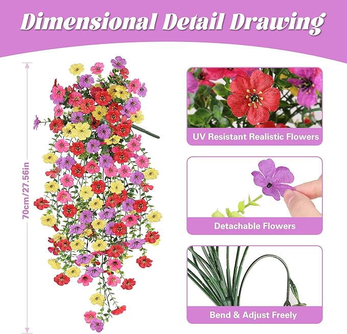 AmberFun Artificial Flowers for Outdoors, UV Resistant 2 Bundles Fake Silk Flowers for Outside, Realistic Faux Plants for Hanging Baskets, Planters - Porch, Patio, Yard Décor (Mix)
