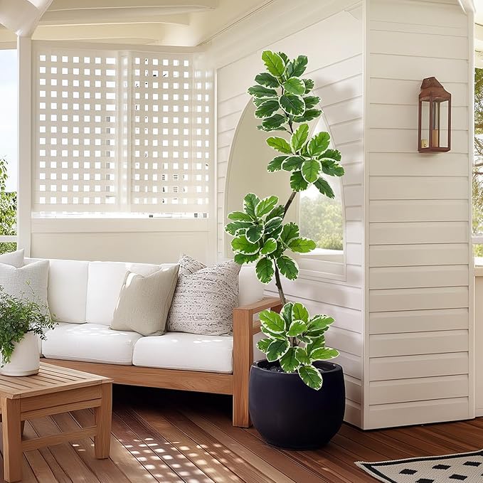 GarveeHome Fiddle Leaf Fig Tree Artificial Indoor, 6 ft Tall Faux Rubber Tree with Sphere Planter, Tall Artificial Plants with Moss for Home Decor Office Living Room