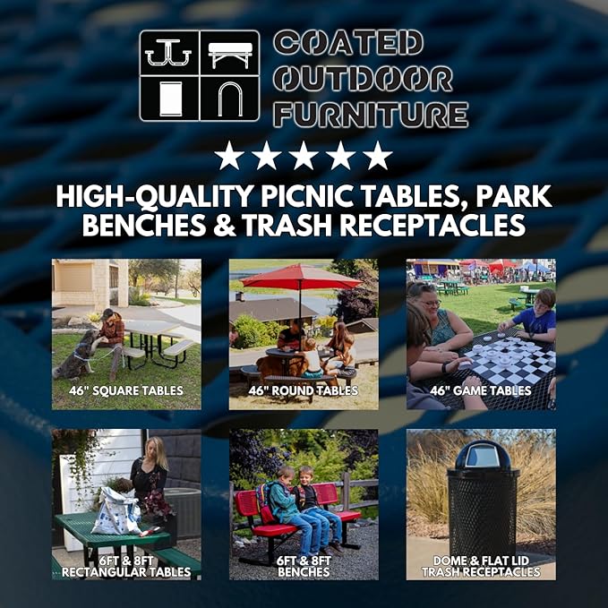 COATEDOUTDOORFURNITURE Heavy-Duty Portable Outdoor Picnic Table with Umbrella Hole, Expanded Metal Patio Dining Furniture Made in America (46" Round Top, Textured Red)