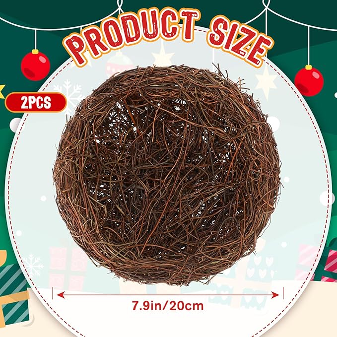 Therwen 2 Pcs Easter Artificial Bird Nest Crafts Birdhouse Nest Natural Rattan Nests for Easter Decor Home Party Wedding Patio Garden Yard Succulent Planter Moss Landscape DIY Terrarium (7.9 Inch)