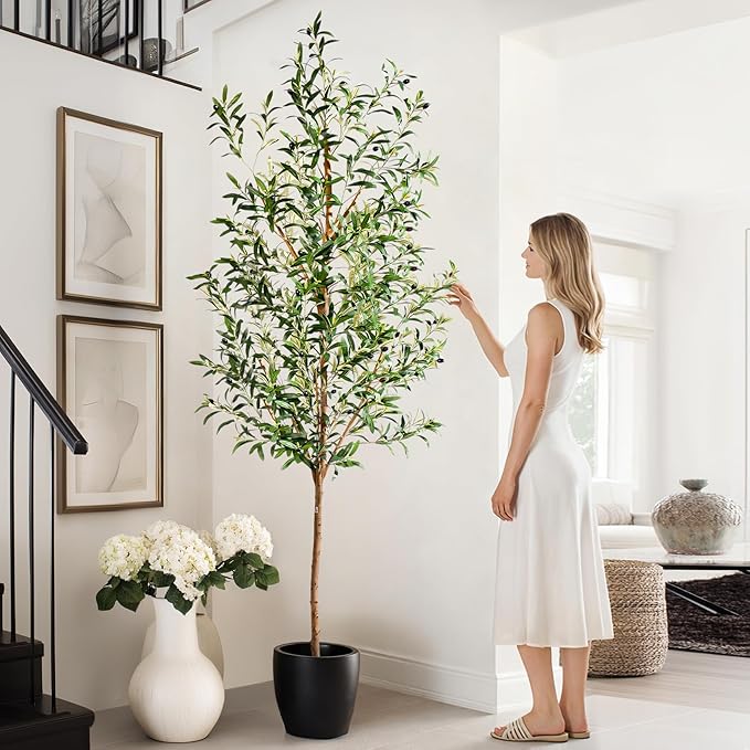 Large Artificial Olive Tree Tall Fake Olives Trees Indoor Outdoor Realistic Floor Plant Faux Plastic Plants for House Home Living Room Bedroom Office Front Porch Modern Farmhouse Silk Tree Decor