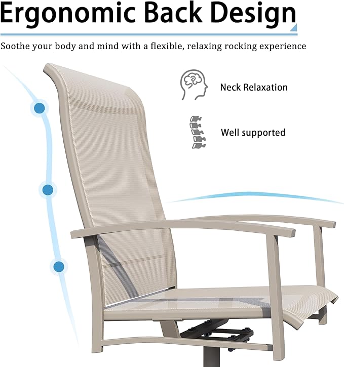 Outdoor Swivel Dining Chair Set of 4, All Weather Patio Dining Chair with Textilene High Back and Metal Frame for Backyard, Lawn Garde and Deck, Beige Ivory