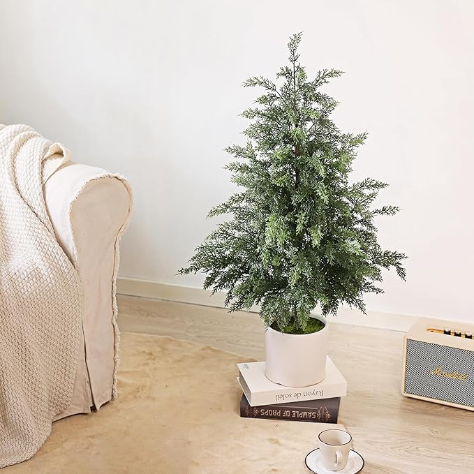 YXZZWL 3FT Real Touch Cedar Topiary Trees for Front Porch Decor, Artificial Shrubs Faux Plants Potted UV Resistant Fake Greenery for Outdoor Indoor Door Garden Farmhouse Home Decoration (Set of 2)