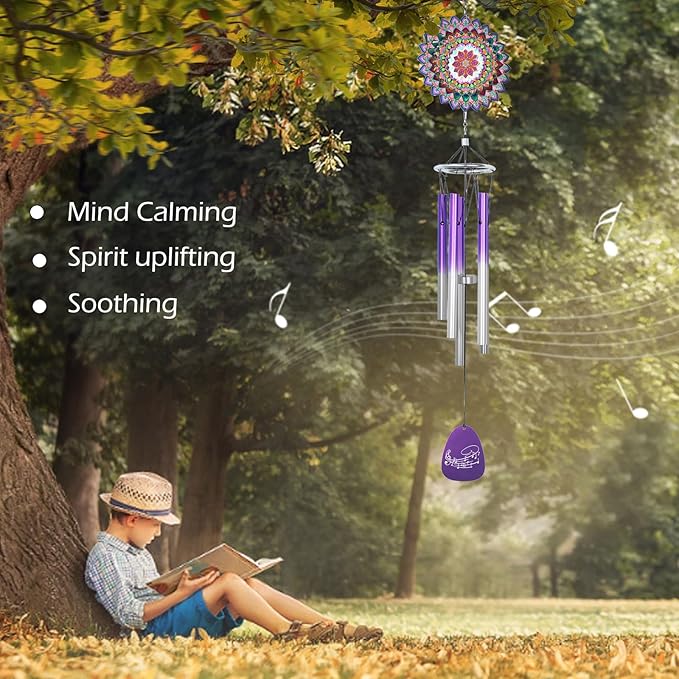 Aoedelyart Wind Chimes for Outside with Wind Spinner Mandala Lucky Clover,33" Memorial WindChimes Outdoor Hanging Decor for Zen Garden Patio,Best Gifts for Mom Women Wife Grandma,Christmas Ornaments