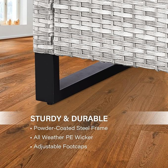 Wicker Outdoor Patio Chairs Set - 3 Piece Rattan Patio Furniture Bistro Chairs Set with Waterproof Wicker,Comfortable Cushions and Sturdy Metal Frame for Porch Deck Backyard(Light Grey/Sky Blue)