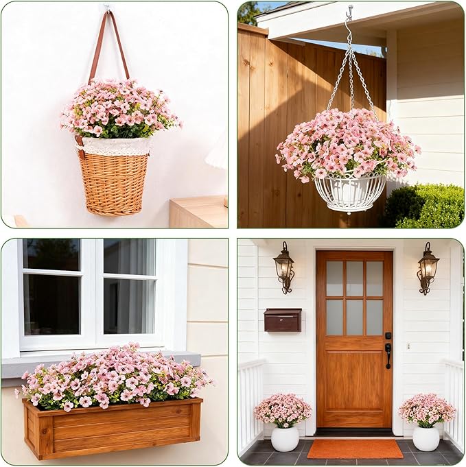 Artificial Flowers for Outdoor Indoor Realistic Faux Flower Spring Summer Garden Home Decoration, Hanging Daisy Flower with Eucalyptus Leaves Fake Plants Greenery Balcony Porch Patio Front Door Decor