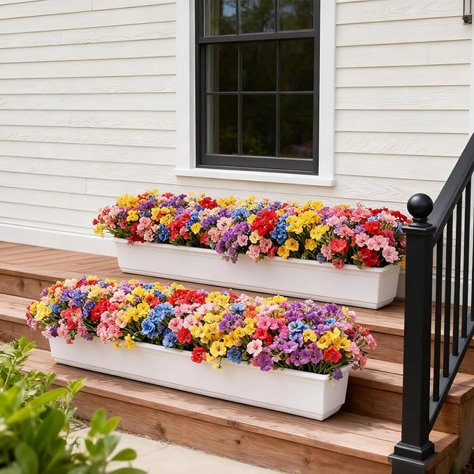 Stymedeca Artificial Flowers for Outdoor Faux Plants for Spring Summer Decoration, UV Resistant Realistic Silk Plastic Fake Flowers Garden Porch Patio Balcony Yard Front Home Decor, 24 Bundles