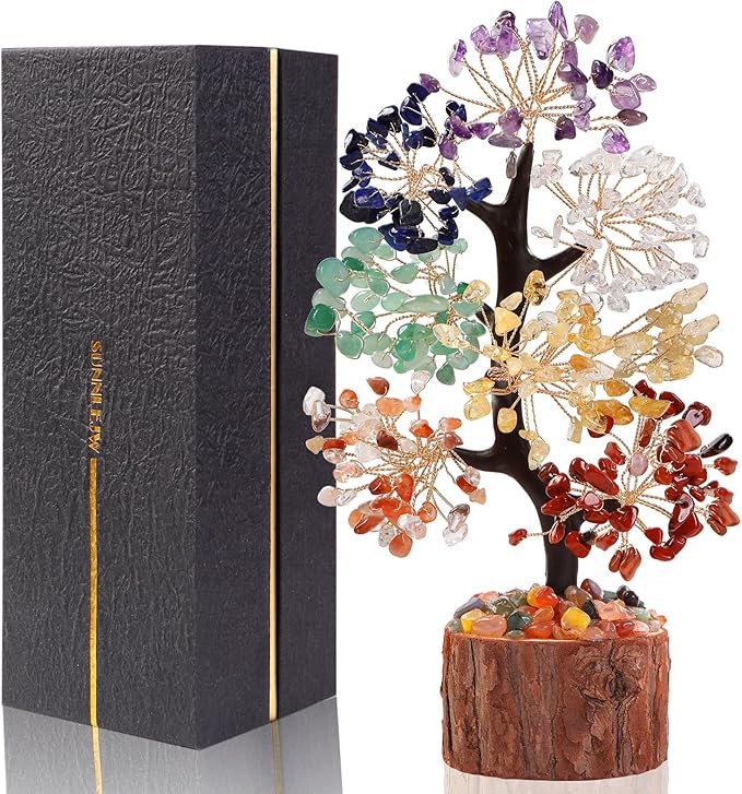 Sunnlejw 7 Chakra Crystal Tree of Life,Birthday Gifts for Women, Healing Crystal and Stones for Positive Energy,Gifts for Sister and Mom,House Warming Gift,Money Feng Shui Tree Decoration