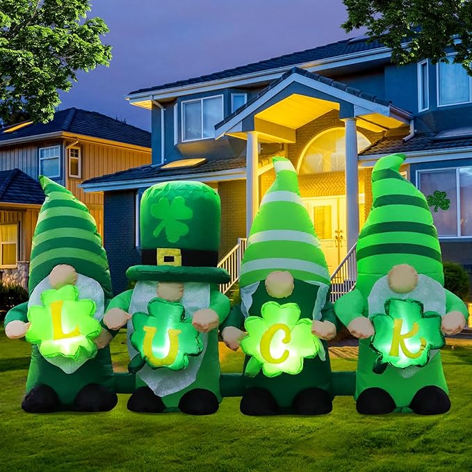 St. Patricks Day Inflatable Decorations 6FT Four Leprechauns Holding Luck Shamrock Built-in LED Lights Indoor and Outdoor Theme Party Decor Holiday Lawn Yard Garden Patio Décor