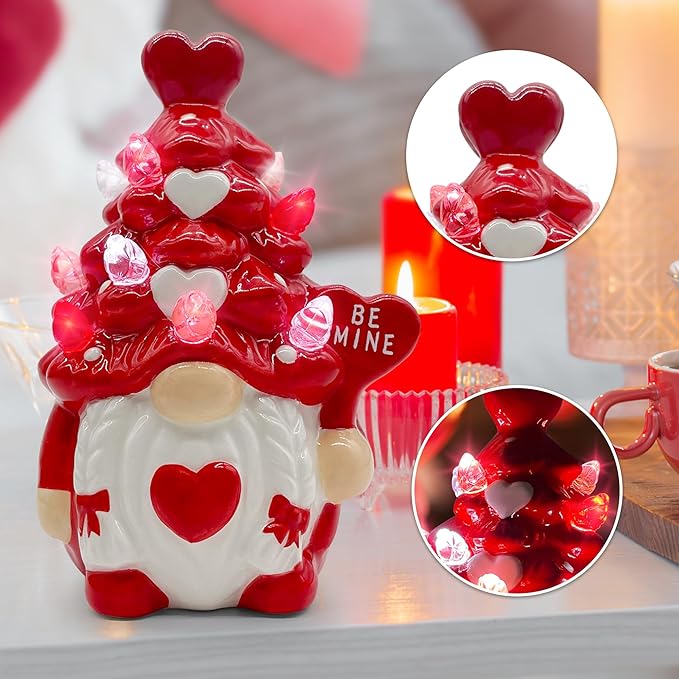 Valentines Day Decorations, Small Valentines Day Gnomes Ceramic Tree Decor, Valentine Gnomes Decor, Valentine's Day Decorations, Valentine Ceramic Tree Decoration for Home, Table