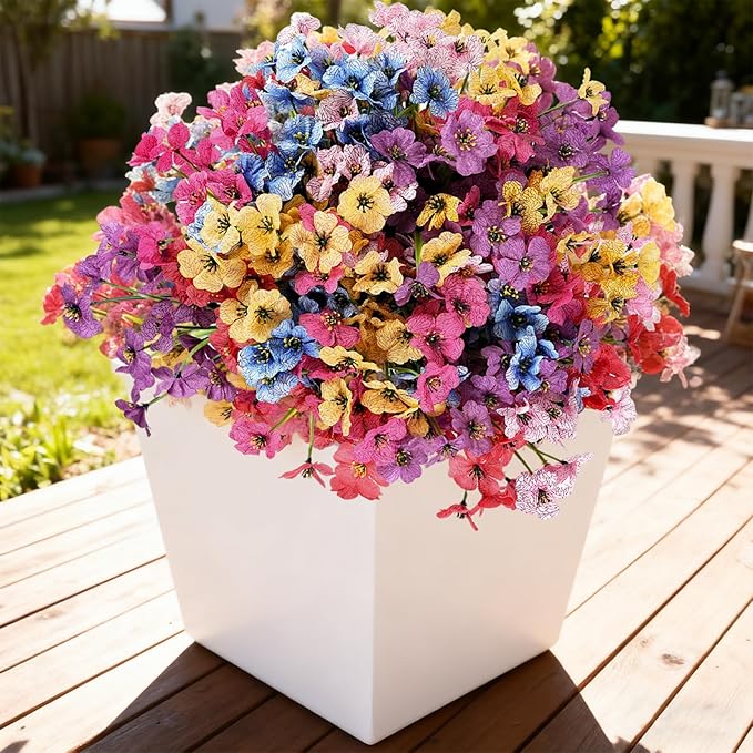 Stymedeca Artificial Flowers for Outdoor Faux Plants for Spring Summer Decoration, UV Resistant Realistic Silk Plastic Fake Flowers Garden Porch Patio Balcony Yard Front Home Decor, 24 Bundles