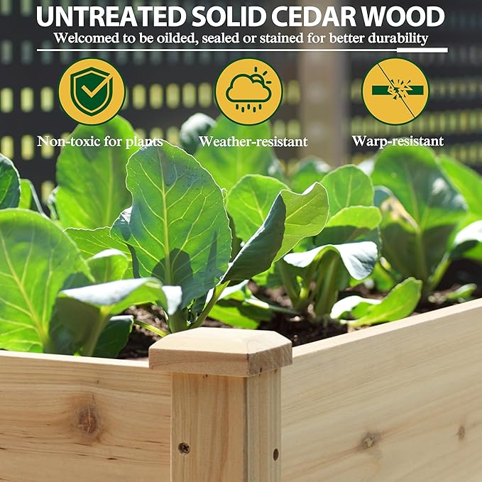 72x23x30in Raised Garden Bed with Legs, Outdoor Elevated Wood Planted Box with Divider Panel & Drainage Hole for Vegetable Flower, Backyard and Patio, Natural