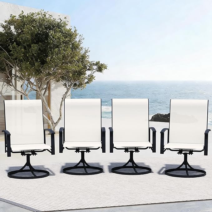 Outdoor Swivel Dining Chair Set of 4, All Weather Patio Dining Chair with Textilene High Back and Metal Frame for Backyard, Lawn Garde and Deck, Oyster Beige