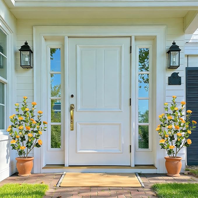 Nafresh 4FT Lush Artificial Orange Camellia Tree Outdoor 2 Pack, 48inch Faux Camellia Plant, Fake Camellia Flowers Tree for Indoor Outdoor Living Room Home Patio Front Door Garden Decor