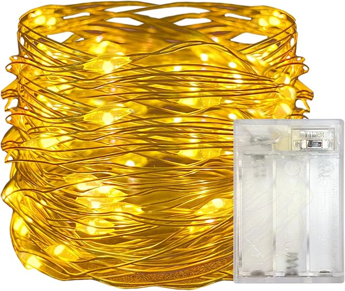 with Timer Function Battery Operated Dewdrop Led Lights,Mini Fairy Lights for Home Parties Christmas/Halloween Holiday Decoration,6 Hours on/18 Hours Off,30 LEDs,10 Feet (Yellow, 1)
