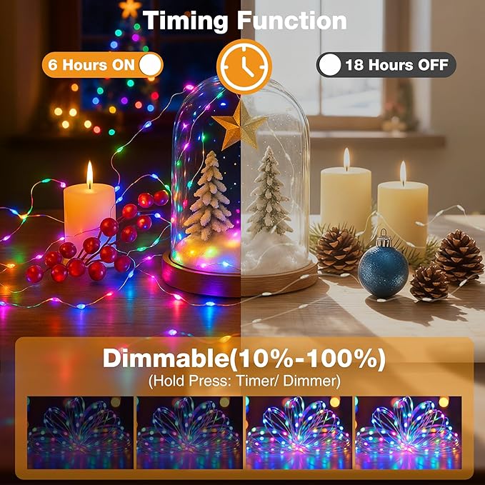 6 Pack 16FT 50 LED Fairy Lights Battery Operated with Timer, 8 Modes USB Mini Twinkle Light, Small String Lights for Christmas Tree Wreath Vase Bedroom DIY Wedding Decorations-Multi-Colored