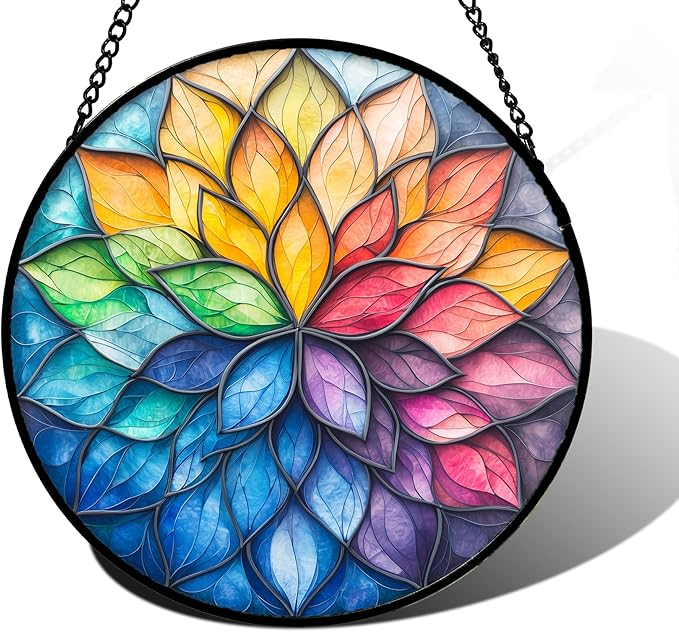 DASTOLL Stained Glass Window Hanging, Colorful Flower Petals Sun Catchers Diamond Glass Panel Hangings Suncatcher Decor for Birthday for Women, Men, Wife, Aunt, and Mom 9.8 in