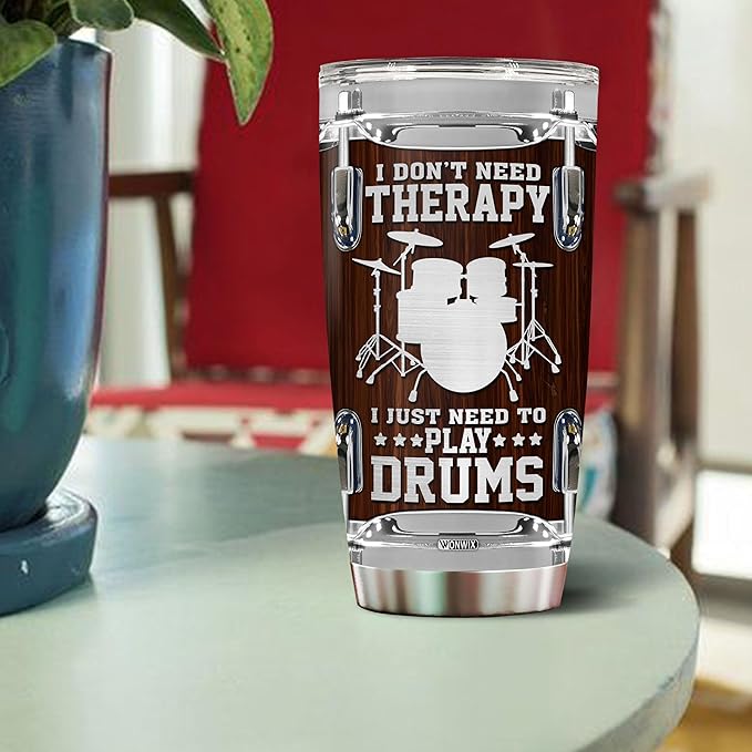 WONWIX Personalized Drummer Gifts for Men Gift for Drummers Drum Players 20oz Travel Cup Coffee Mug Stainless Steel Insulated Tumbler with Lid Gift for Music Lovers
