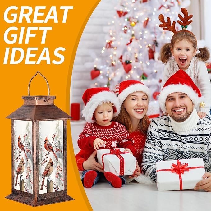 Solar Lanterns with Cardinal Theme Outdoor Waterproof Decorative Lights for Garden Birthday Gifts for Women, Mom, and Grandma Solar LED Hanging Lights for Yard, Patio, Lawn, and Porch(Snow Scene)
