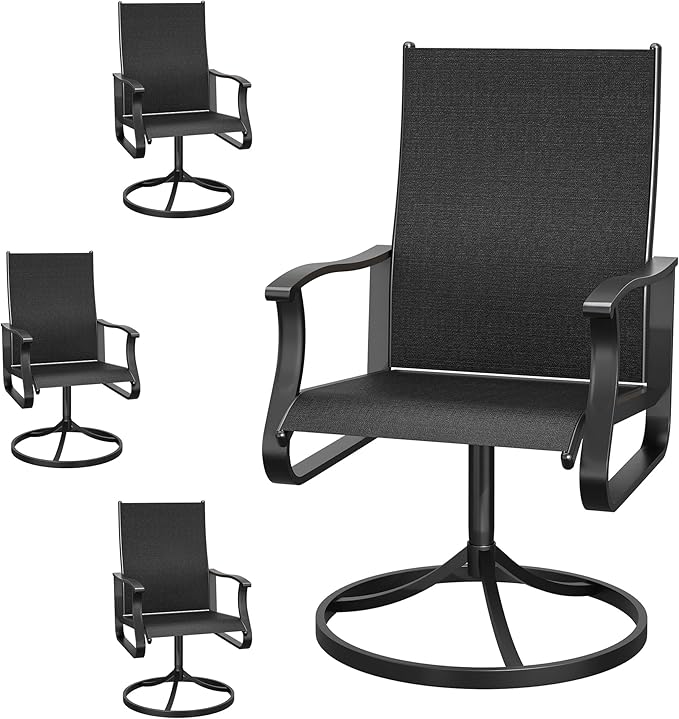Patio Swivel Chairs Set of 4, Outdoor Dining Chairs with High Back, 360° Swivel Rocker Chair in All-Weather Textilene & Metal Frame for Garden, Porch, Backyard, Balcony(Black)