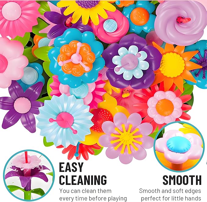 FUNZBO 109pcs Flower Garden Building Toy Set - Christmas Spring Toys for 3 4 5 6 7 Years Old Girl, STEM Montessori Educational Toy for Kid Toddler, Sorting & Stacking Building Block Birthday Gift
