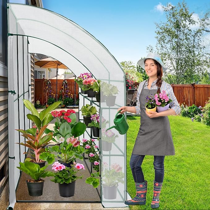 EAGLE PEAK 3 Tier Lean to Portable Greenhouse, Heavy-Duty Indoor & Outdoor Garden with Wire Shelves, 2 Roll-Up Zipper Doors, Easy Assembly, 120"x60"x84" Clear/White PE Cover