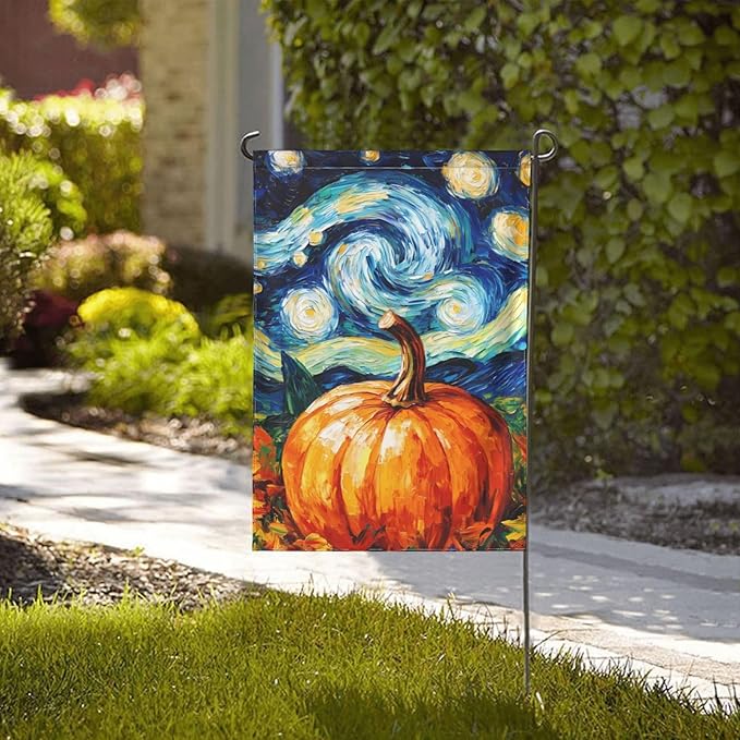 Pumpkin Thanksgiving Day Garden Flag 12x18 Inch Double Sided All-Weather Polyester Outdoor Flag For Patio Lawn Yard And Garden Welcome Decor
