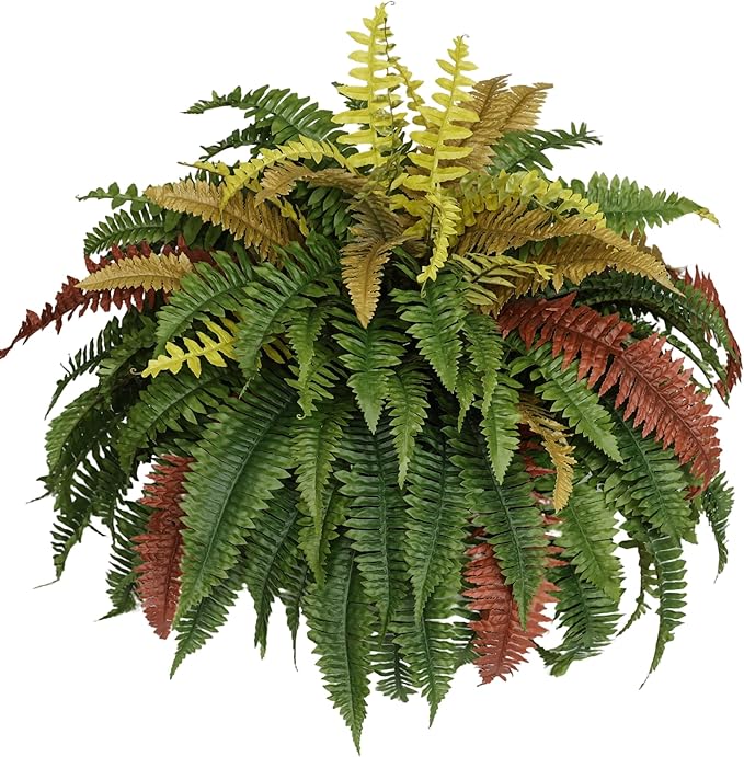 Muhanjia 50” Silky Artificial Boston Fern, 128 Fronds Large Hanging Plants for Outside Planter,Bush Floor Plants Large for Home Decor Porch Patio Garden Indoor Outdoor (128Fronds1Pcs)