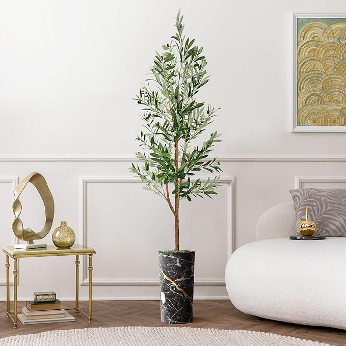 Artificial Tree in Granite Effect Planter, Fake Olive Tree for Indoor and Outdoor Home Decoration - 68" Overall Tall (Plant Pot Plus Tree)