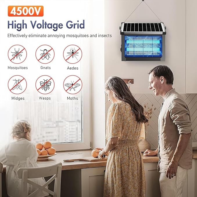Solar Bug Zapper Outdoor, Jinyeda 4500V Mosquito Zapper Rechargeable, Cordless Electric Mosquito Killer, Waterproof Fly Insect Zapper Portable for Indoor Camping Garden Patio