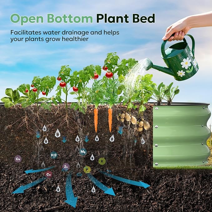 Galvanized Raised Garden Bed, Oval Planter Raised Bed 4x2x1ft Metal Raised Garden Bed Outdoor for Growing Vegetables, Flowers, Herbs, Metal Planter Box for Yard, Patios, Balconies(Fruit Green)